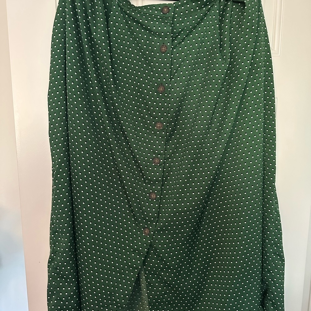 Who What Wear Green Patterned Dot Button Up Maxi Skirt size 16 - Picture 2 of 7
